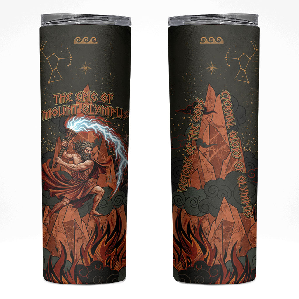 Mount Olympus Skinny Tumbler Greek Prometheus Torch Flame Lightning Mountain Constellations