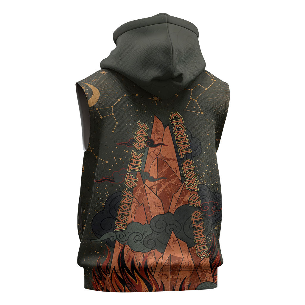 Mount Olympus Sleeveless Hoodie Greek Prometheus Torch Flame Lightning Mountain Constellations