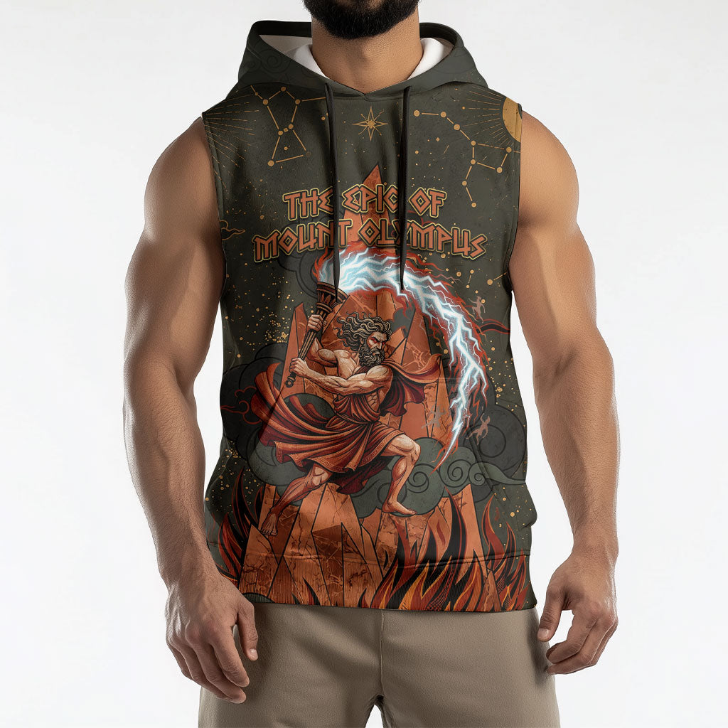 Mount Olympus Sleeveless Hoodie Greek Prometheus Torch Flame Lightning Mountain Constellations