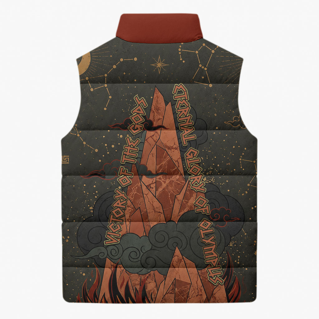 Mount Olympus Sleeveless Puffer Jacket Greek Prometheus Torch Flame Lightning Mountain Constellations