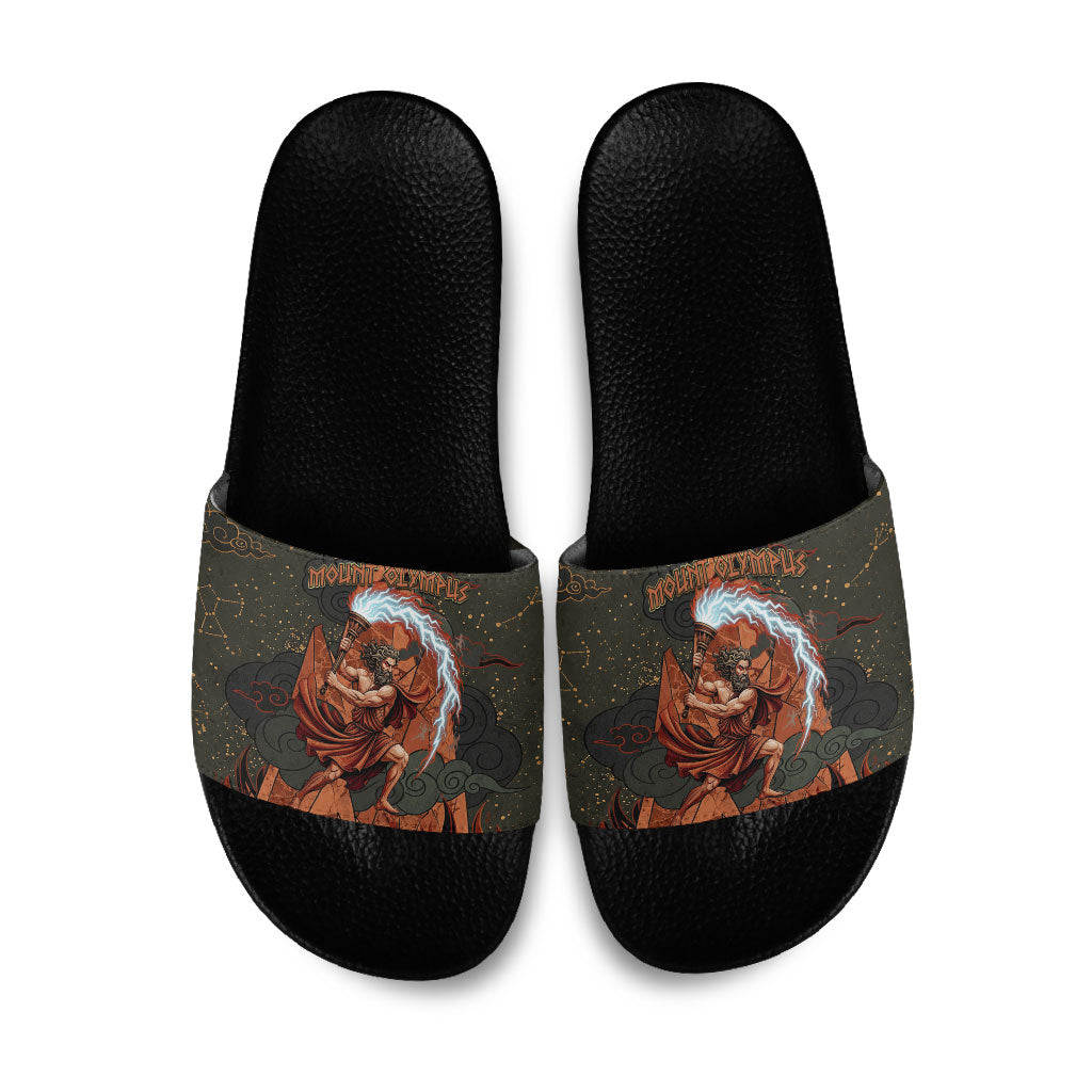 Mount Olympus Slide Sandals Greek Prometheus Torch Flame Lightning Mountain Constellations