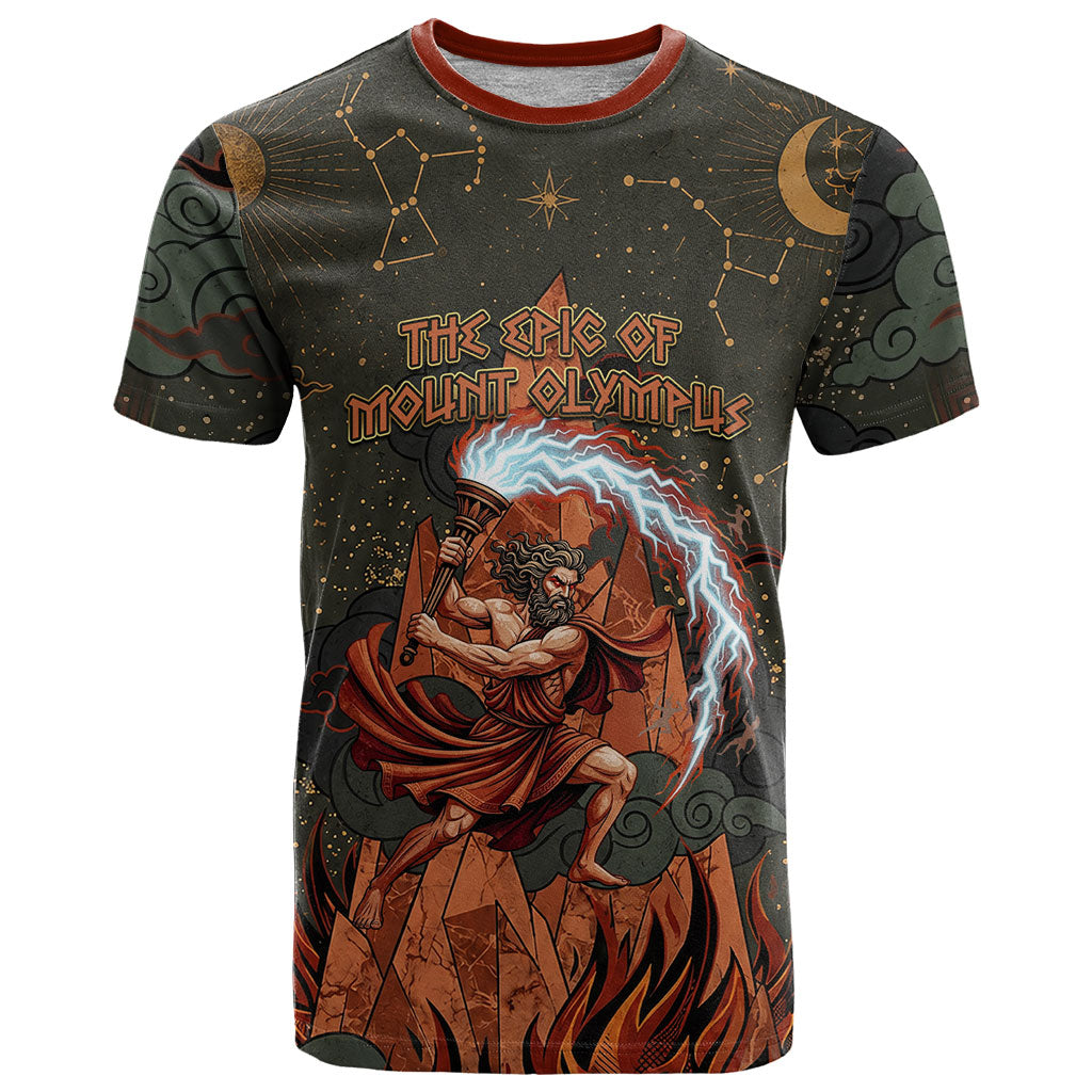 Mount Olympus T Shirt Greek Prometheus Torch Flame Lightning Mountain Constellations