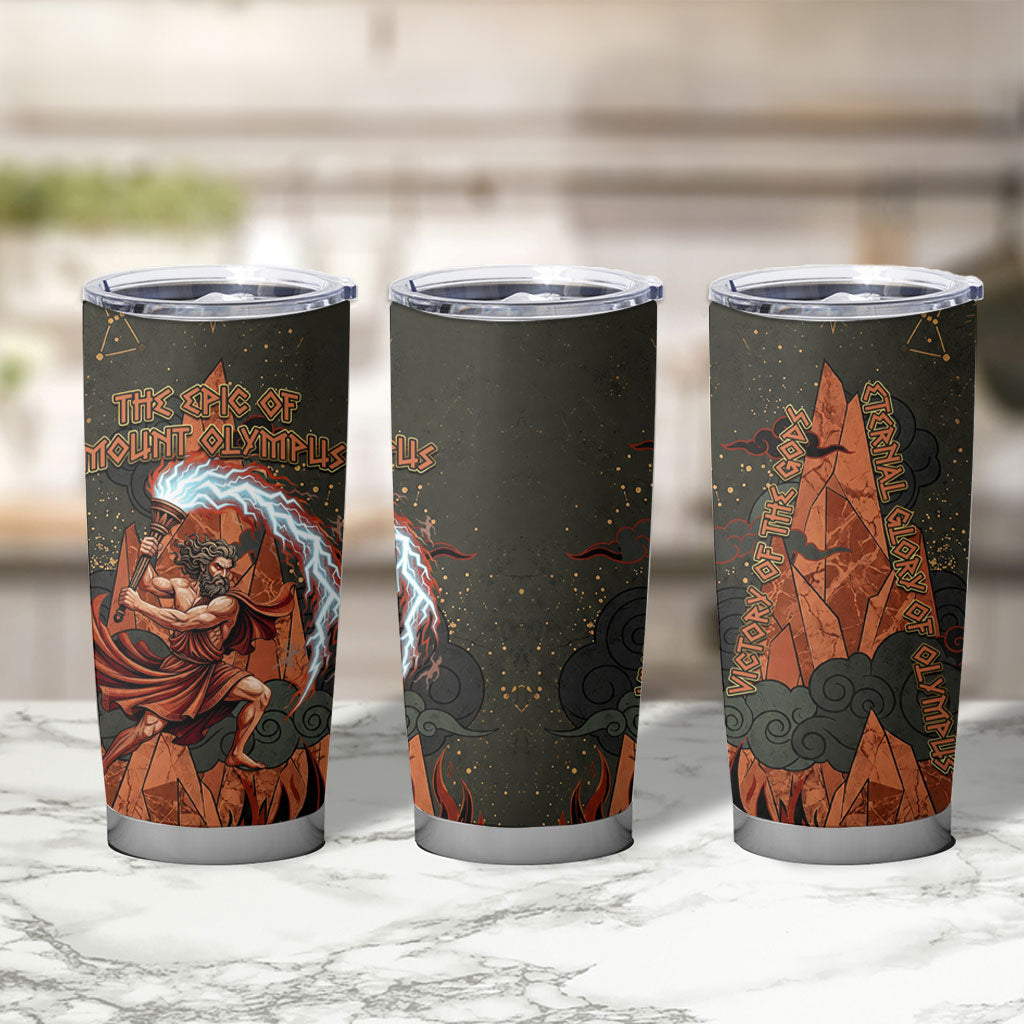 Mount Olympus Tumbler Cup Greek Prometheus Torch Flame Lightning Mountain Constellations