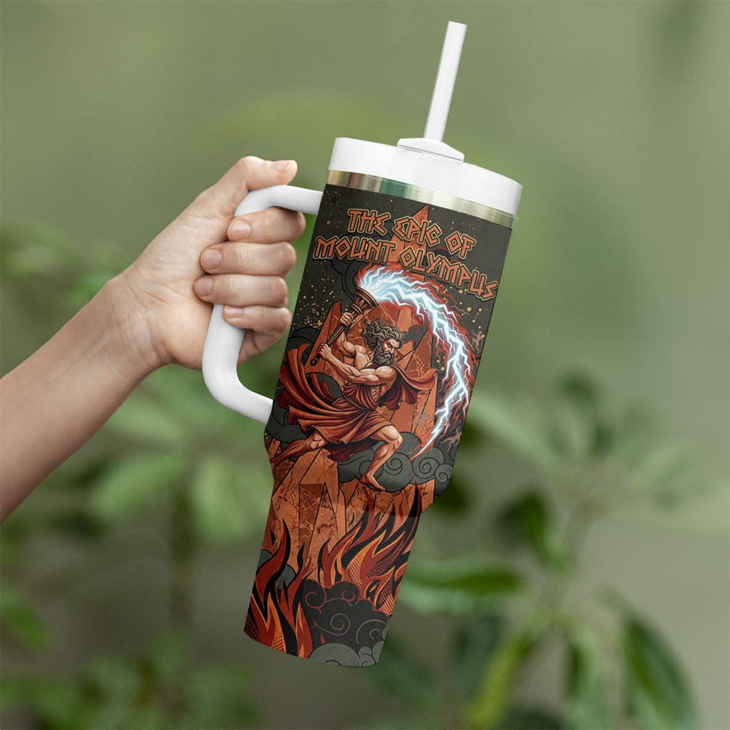 Mount Olympus Tumbler With Handle Greek Prometheus Torch Flame Lightning Mountain Constellations