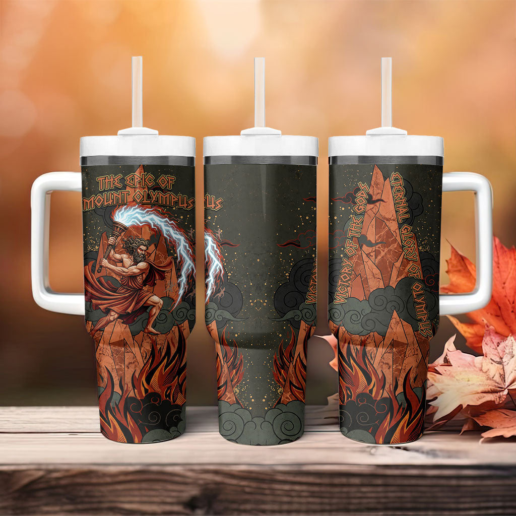 Mount Olympus Tumbler With Handle Greek Prometheus Torch Flame Lightning Mountain Constellations