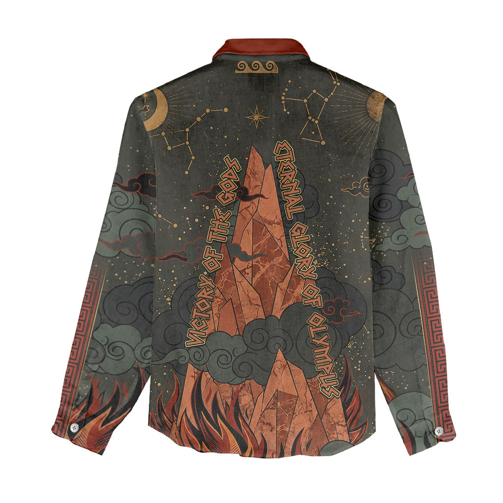 Mount Olympus Women Casual Shirt Greek Prometheus Torch Flame Lightning Mountain Constellations