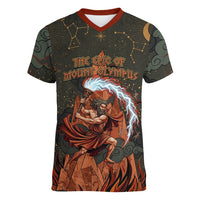 Mount Olympus Women V-Neck T-Shirt Greek Prometheus Torch Flame Lightning Mountain Constellations