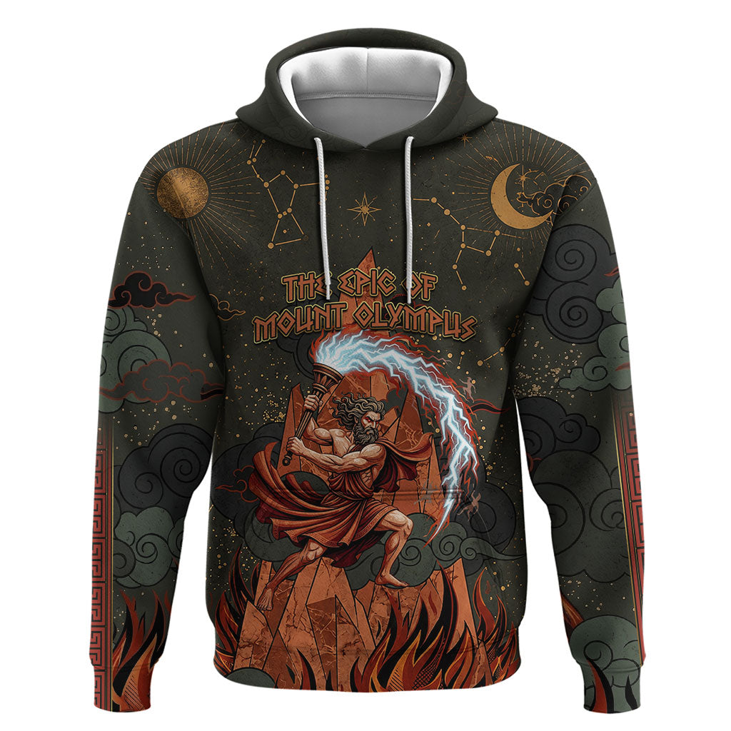 Mount Olympus Zip Hoodie Greek Prometheus Torch Flame Lightning Mountain Constellations