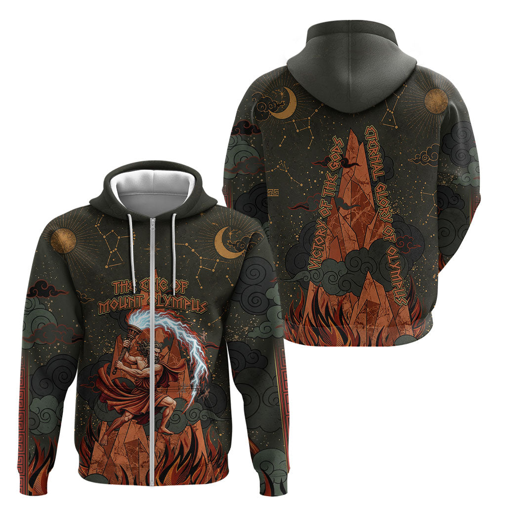 Mount Olympus Zip Hoodie Greek Prometheus Torch Flame Lightning Mountain Constellations