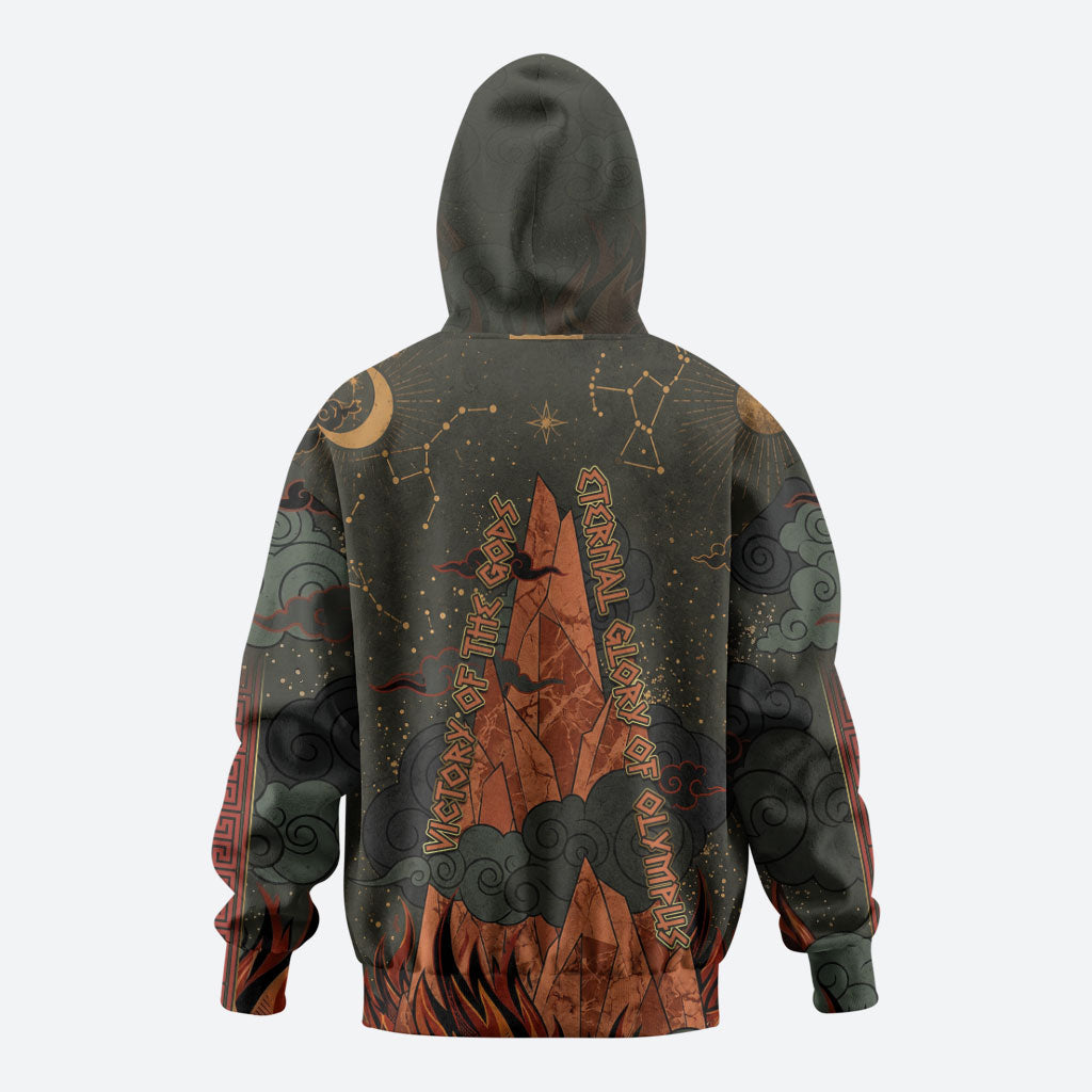 Mount Olympus Zip Hoodie Greek Prometheus Torch Flame Lightning Mountain Constellations