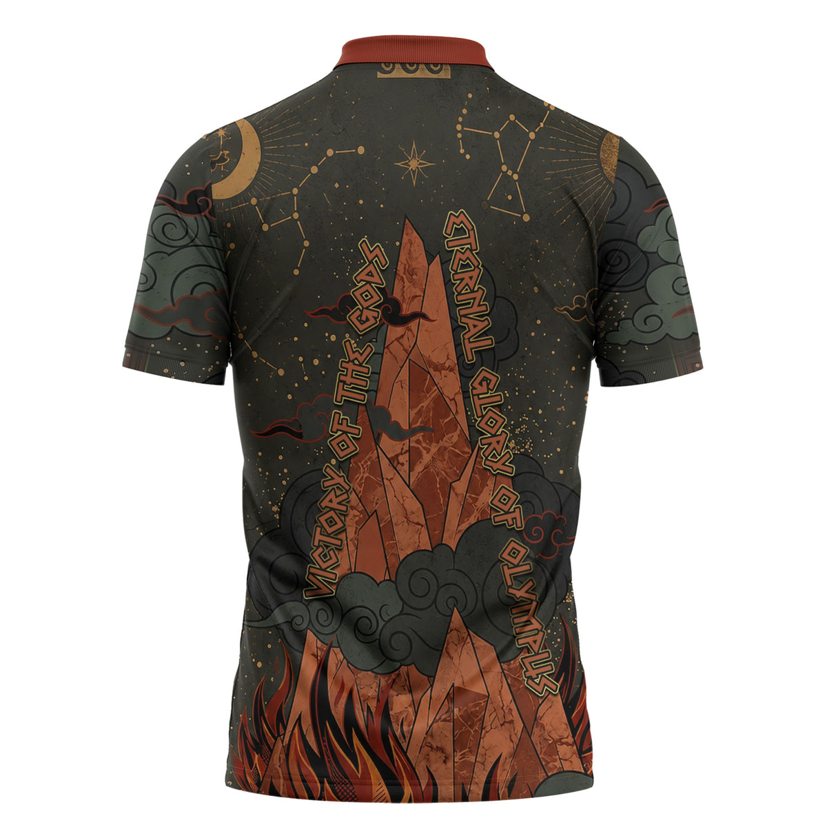 Mount Olympus Zipper Polo Shirt Greek Prometheus Torch Flame Lightning Mountain Constellations