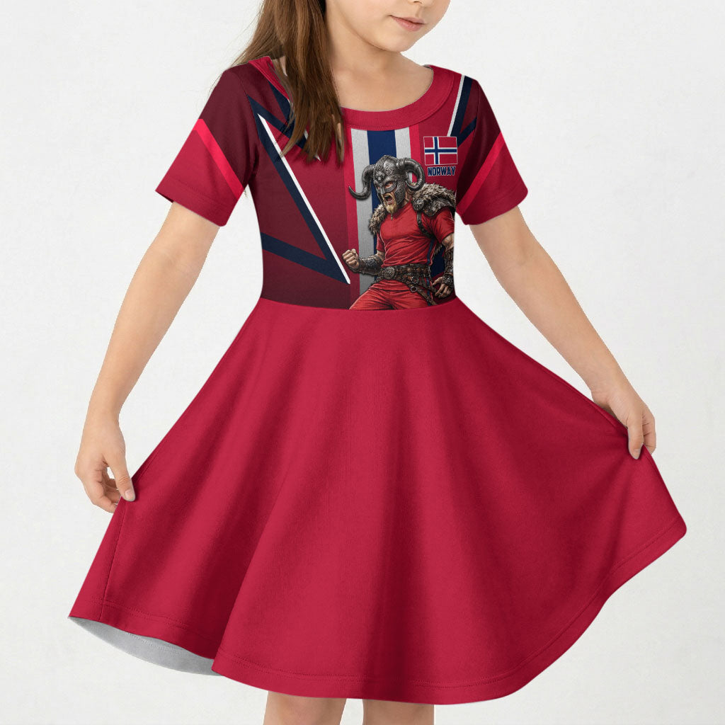 Personalized Norway Viking Kid Short Sleeve Dress Nordic Flag Sports Style