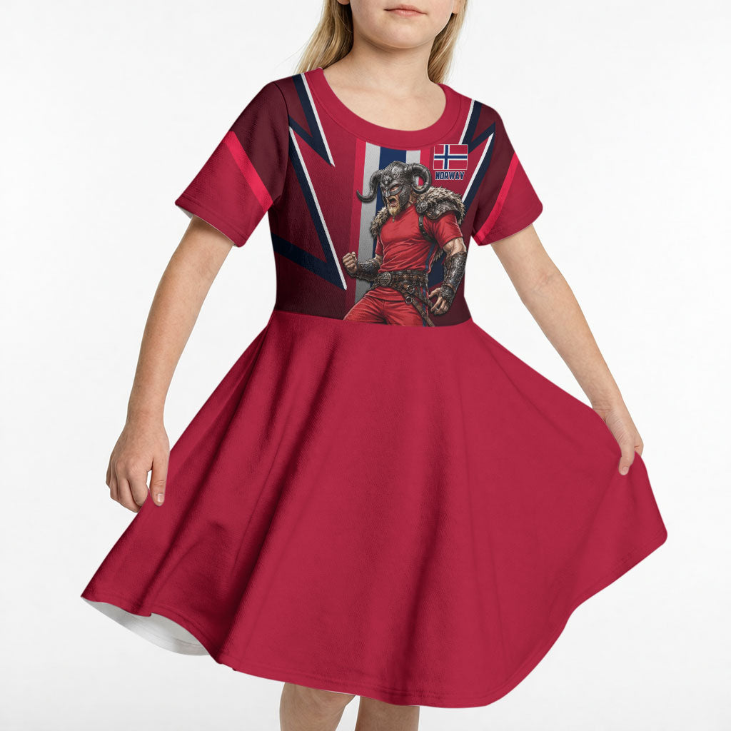 Personalized Norway Viking Kid Short Sleeve Dress Nordic Flag Sports Style