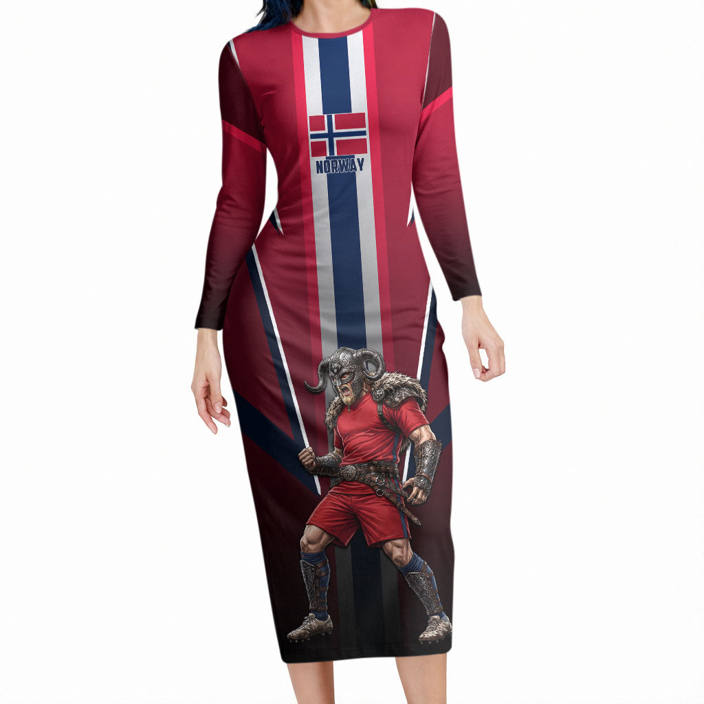 Personalized Norway Viking Long Sleeve Bodycon Dress Nordic Flag Sports Style