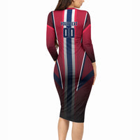 Personalized Norway Viking Long Sleeve Bodycon Dress Nordic Flag Sports Style