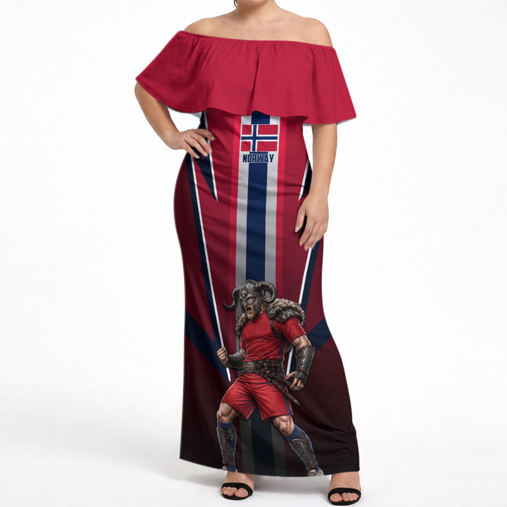 Personalized Norway Viking Off Shoulder Maxi Dress Nordic Flag Sports Style