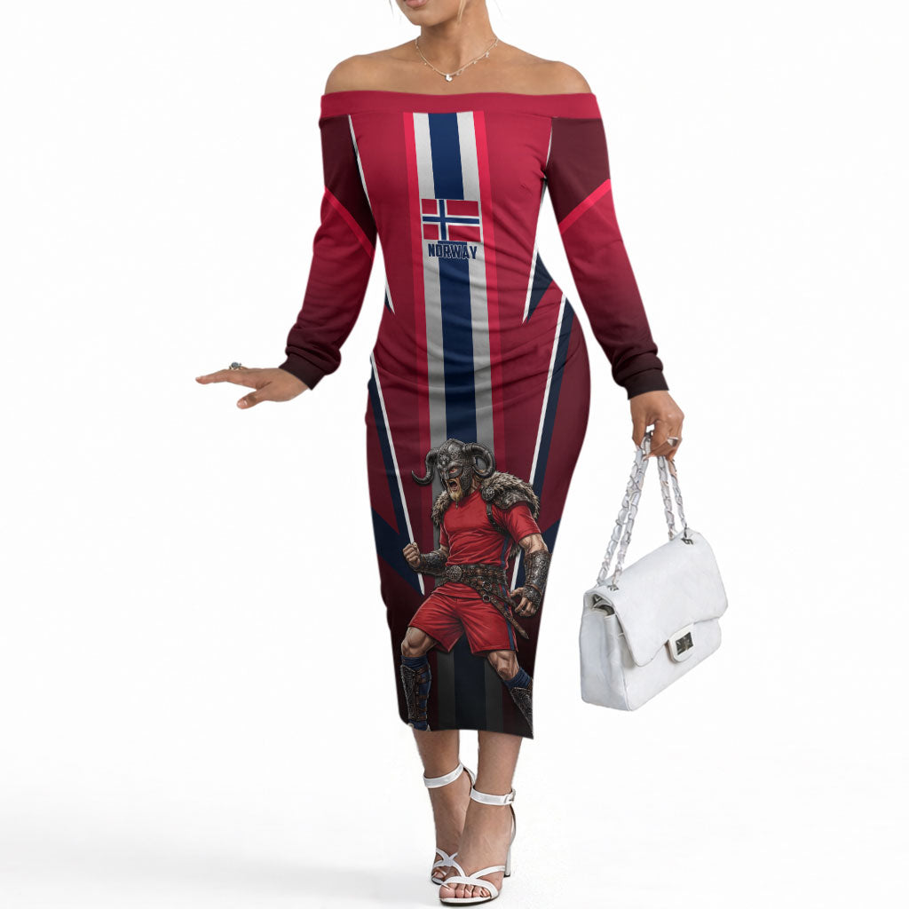Personalized Norway Viking Off The Shoulder Long Sleeve Dress Nordic Flag Sports Style