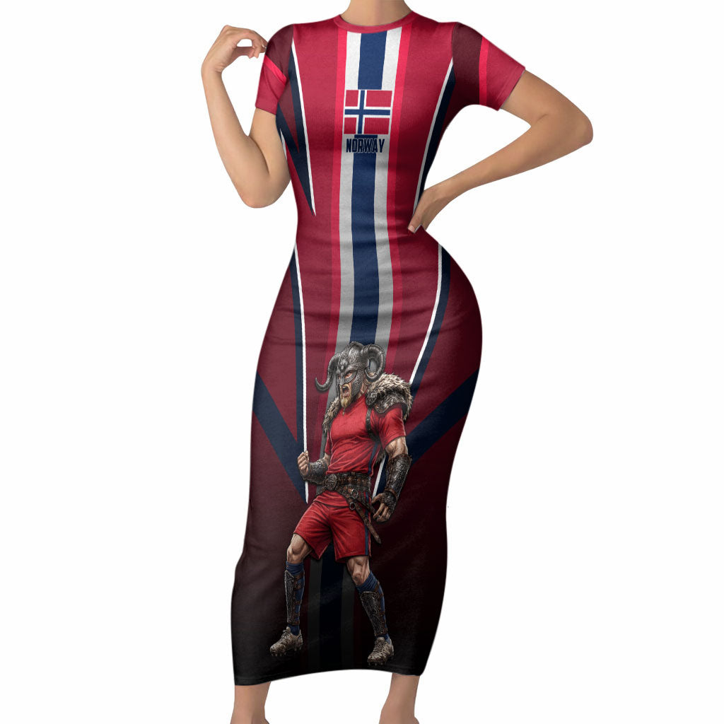 Personalized Norway Viking Short Sleeve Bodycon Dress Nordic Flag Sports Style