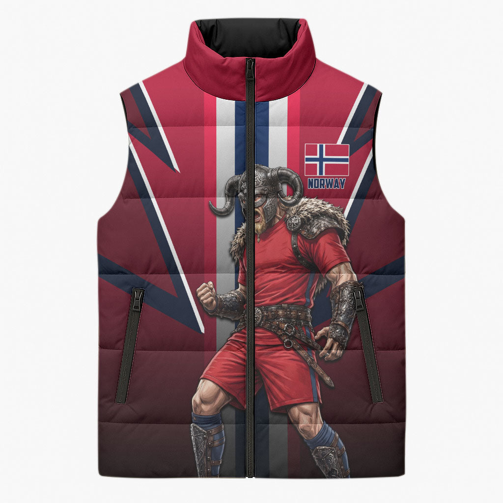 Personalized Norway Viking Sleeveless Puffer Jacket Nordic Flag Sports Style