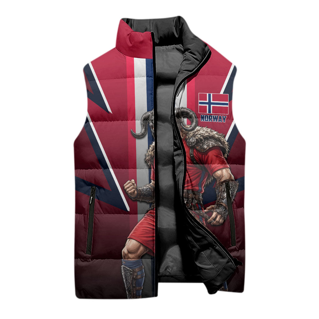 Personalized Norway Viking Sleeveless Puffer Jacket Nordic Flag Sports Style