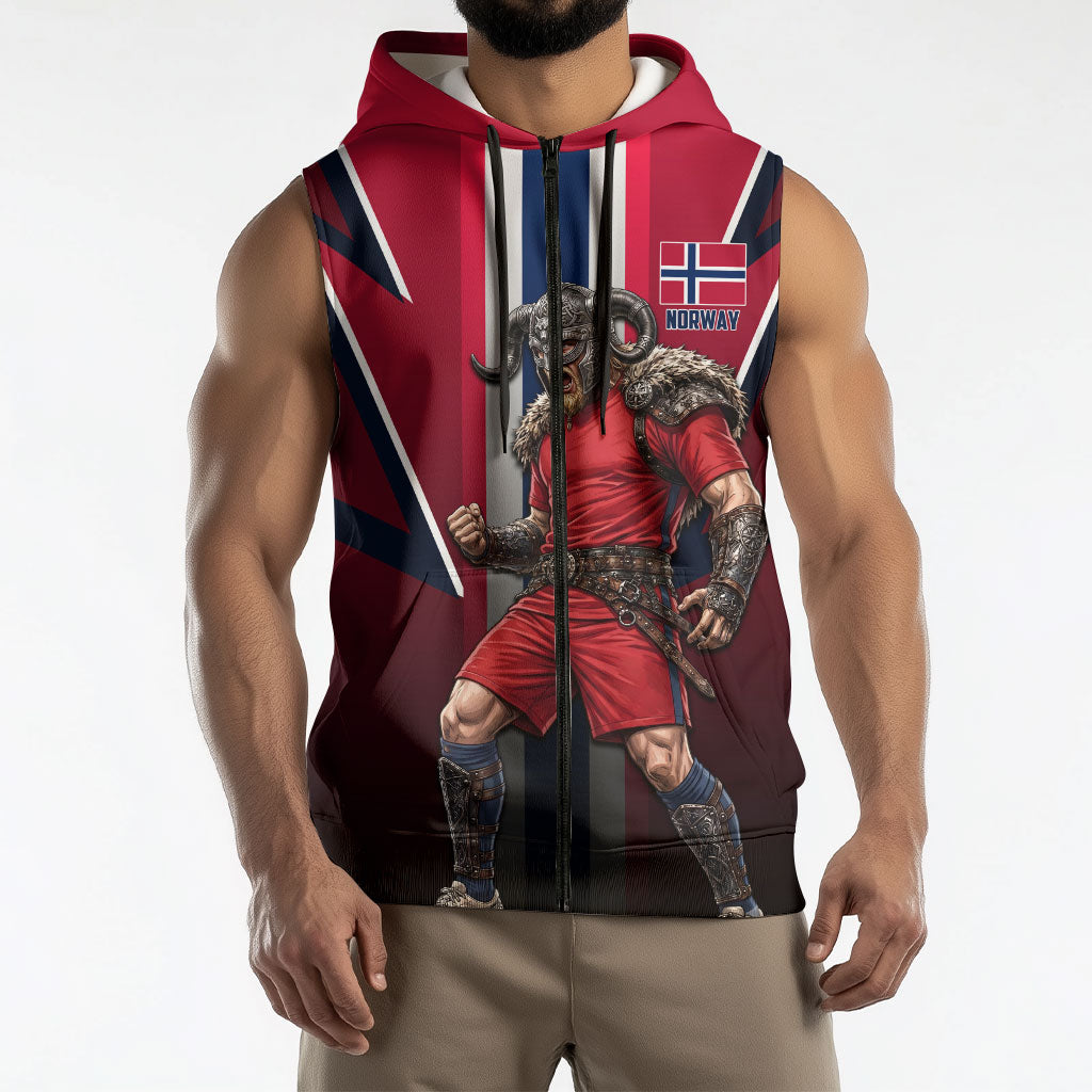 Personalized Norway Viking Sleeveless Zip Hoodie Nordic Flag Sports Style