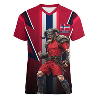 Personalized Norway Viking Women V-Neck T-Shirt Nordic Flag Sports Style