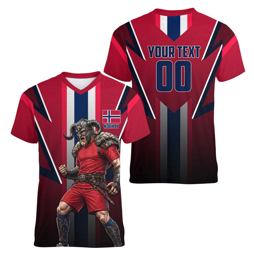 Personalized Norway Viking Women V-Neck T-Shirt Nordic Flag Sports Style