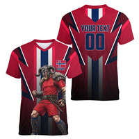 Personalized Norway Viking Women V-Neck T-Shirt Nordic Flag Sports Style