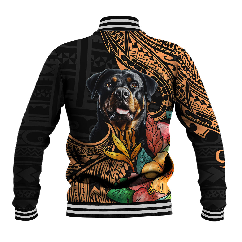 Polynesian Rottweiler Baseball Jacket Polynesian Pattern And Rottweiler - Wonder Print Shop