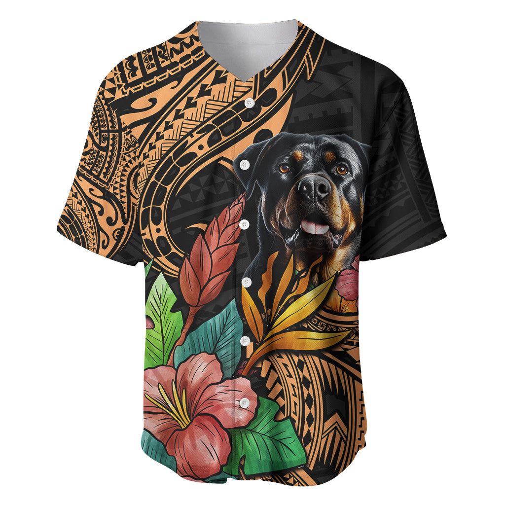 Polynesian Rottweiler Baseball Jersey Polynesian Pattern And Rottweiler - Wonder Print Shop
