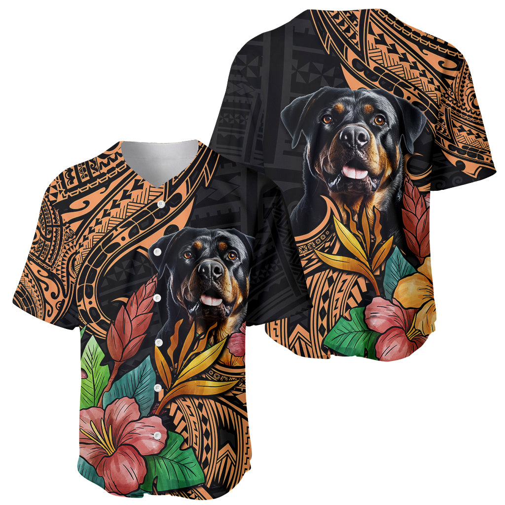 Polynesian Rottweiler Baseball Jersey Polynesian Pattern And Rottweiler - Wonder Print Shop