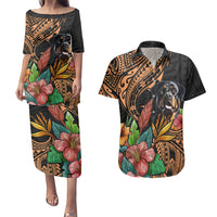 Polynesian Rottweiler Couples Matching Puletasi Dress and Hawaiian Shirt Polynesian Pattern And Rottweiler - Wonder Print Shop