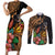 Polynesian Rottweiler Couples Matching Short Sleeve Bodycon Dress and Long Sleeve Button Shirts Polynesian Pattern And Rottweiler - Wonder Print Shop