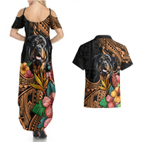 Polynesian Rottweiler Couples Matching Summer Maxi Dress and Hawaiian Shirt Polynesian Pattern And Rottweiler - Wonder Print Shop