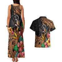Polynesian Rottweiler Couples Matching Tank Maxi Dress and Hawaiian Shirt Polynesian Pattern And Rottweiler - Wonder Print Shop