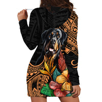Polynesian Rottweiler Hoodie Dress Polynesian Pattern And Rottweiler - Wonder Print Shop