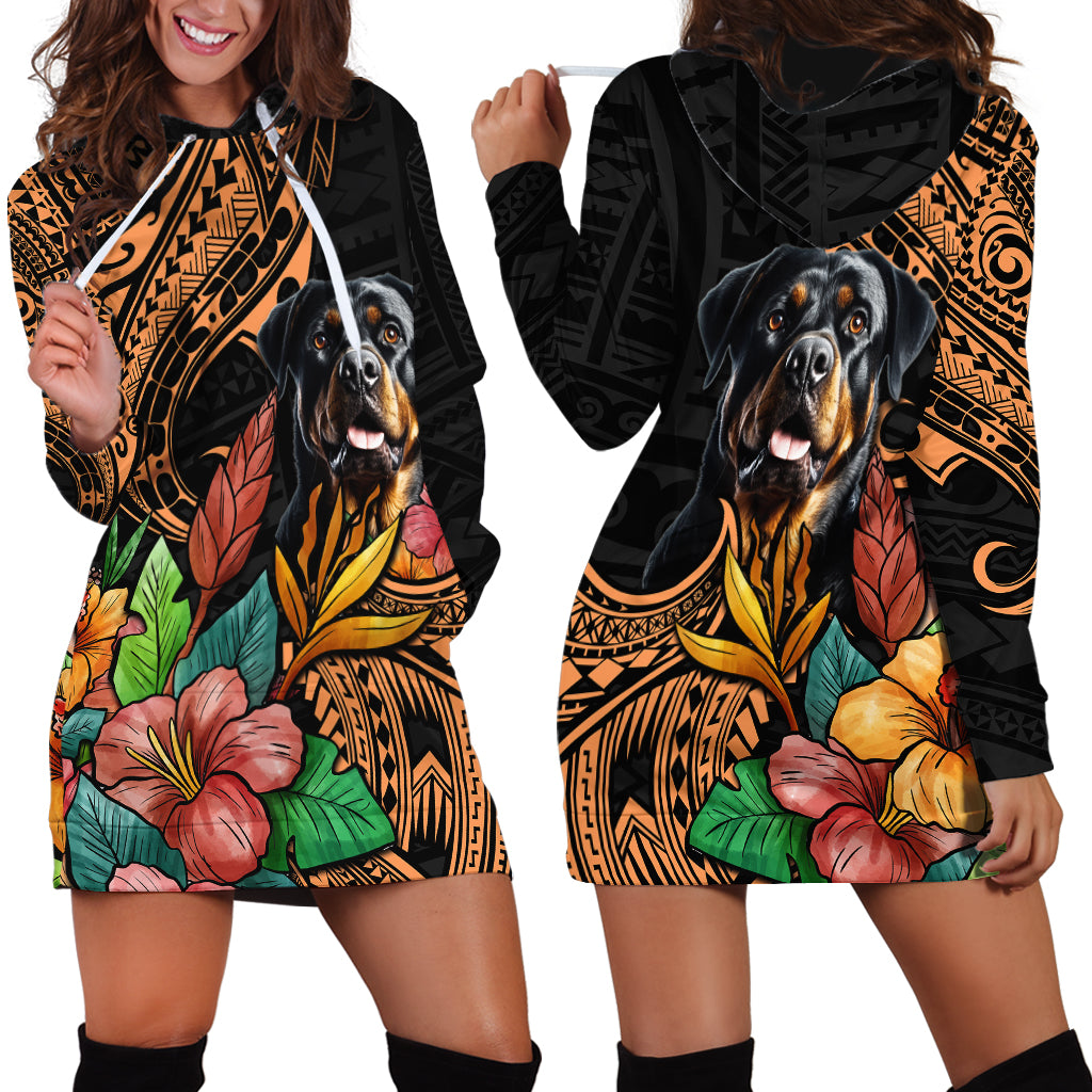 Polynesian Rottweiler Hoodie Dress Polynesian Pattern And Rottweiler - Wonder Print Shop
