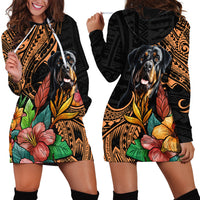 Polynesian Rottweiler Hoodie Dress Polynesian Pattern And Rottweiler - Wonder Print Shop