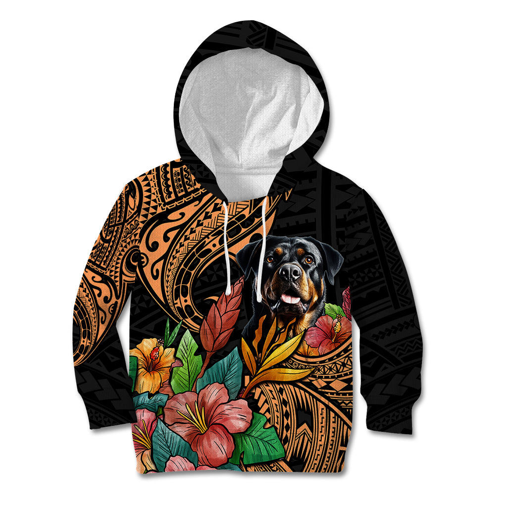 Polynesian Rottweiler Kid Hoodie Polynesian Pattern And Rottweiler - Wonder Print Shop