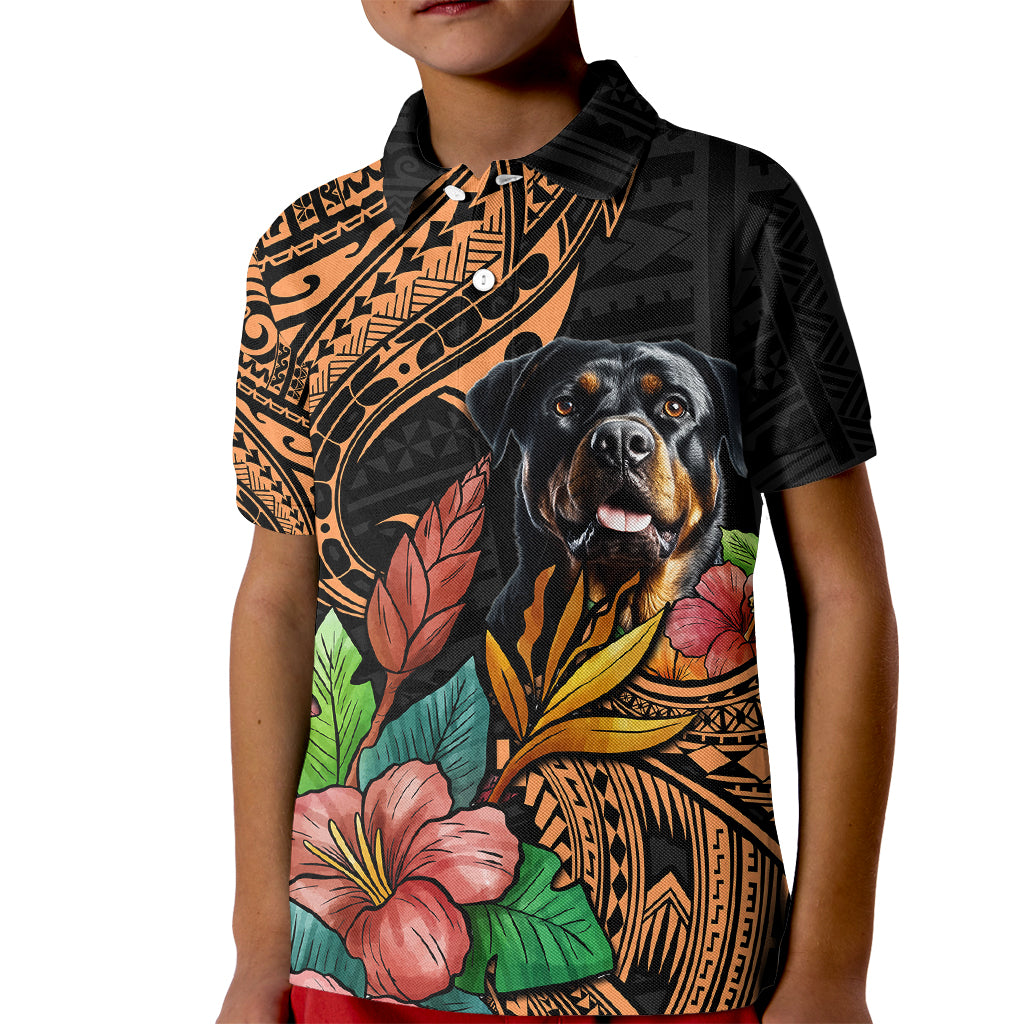 Polynesian Rottweiler Kid Polo Shirt Polynesian Pattern And Rottweiler - Wonder Print Shop