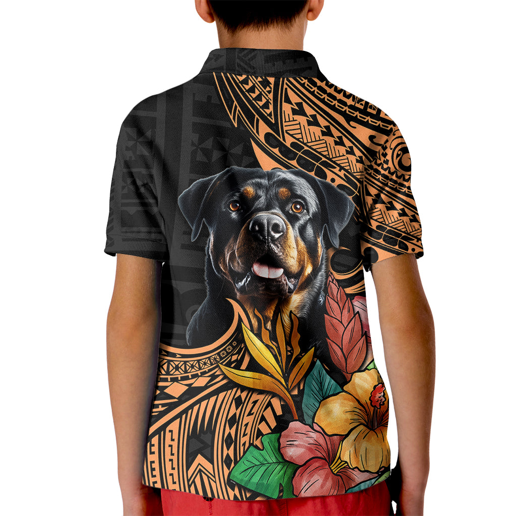 Polynesian Rottweiler Kid Polo Shirt Polynesian Pattern And Rottweiler - Wonder Print Shop