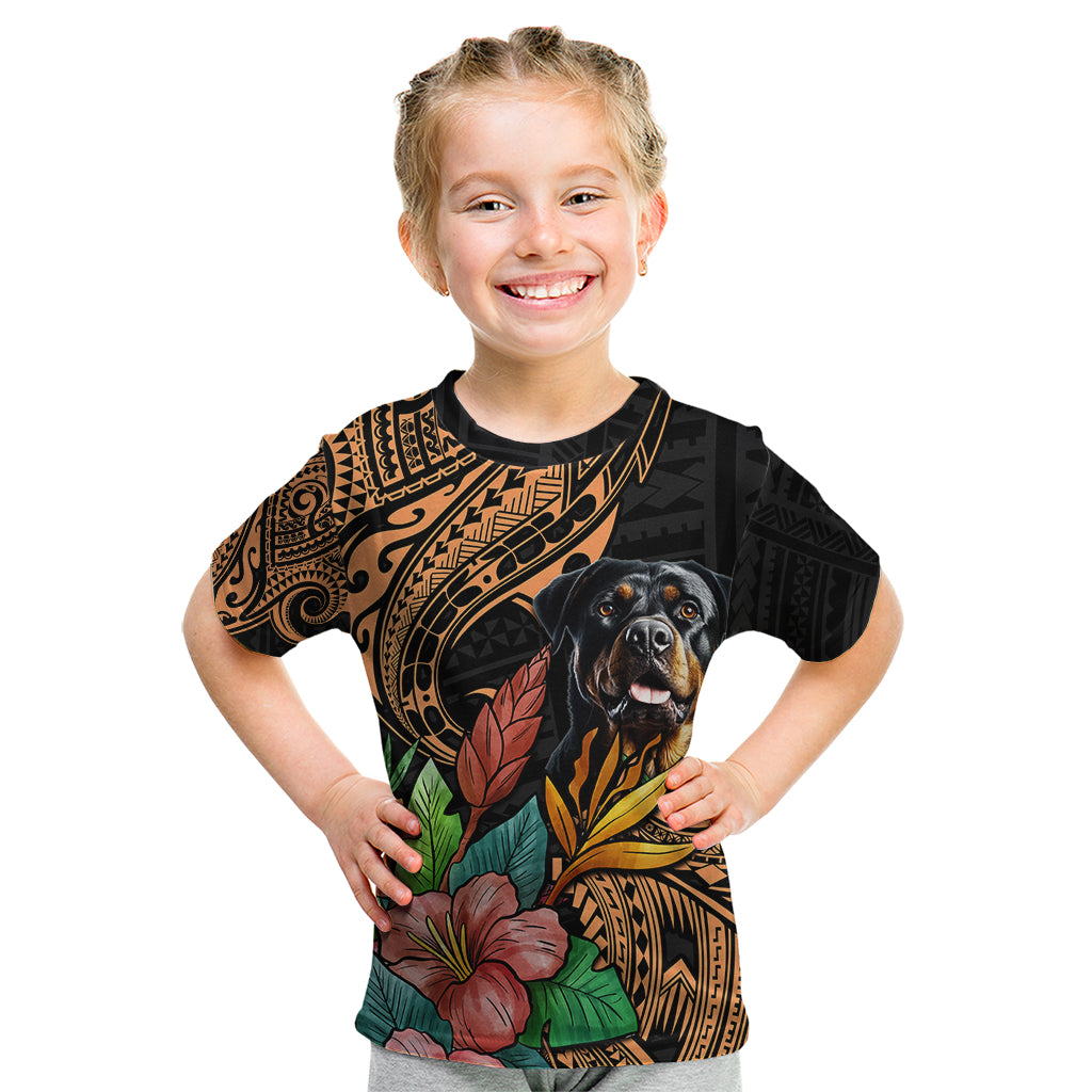 Polynesian Rottweiler Kid T Shirt Polynesian Pattern And Rottweiler - Wonder Print Shop