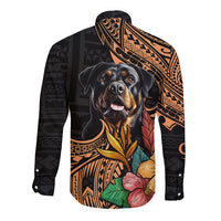Polynesian Rottweiler Long Sleeve Button Shirt Polynesian Pattern And Rottweiler - Wonder Print Shop