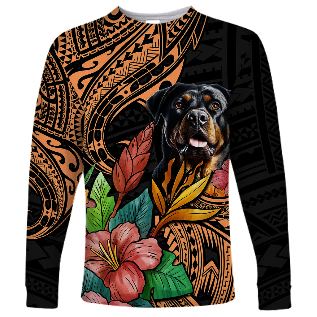 Polynesian Rottweiler Long Sleeve Shirt Polynesian Pattern And Rottweiler - Wonder Print Shop