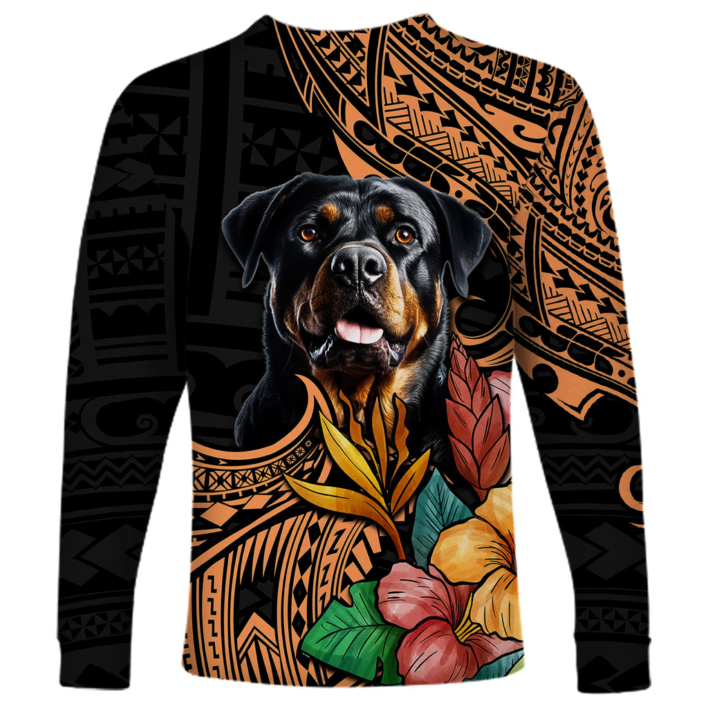 Polynesian Rottweiler Long Sleeve Shirt Polynesian Pattern And Rottweiler - Wonder Print Shop