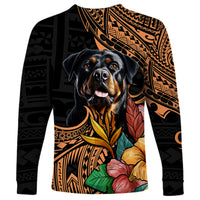 Polynesian Rottweiler Long Sleeve Shirt Polynesian Pattern And Rottweiler - Wonder Print Shop