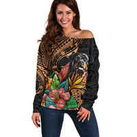 Polynesian Rottweiler Off Shoulder Sweater Polynesian Pattern And Rottweiler - Wonder Print Shop