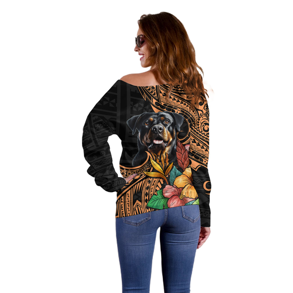 Polynesian Rottweiler Off Shoulder Sweater Polynesian Pattern And Rottweiler - Wonder Print Shop