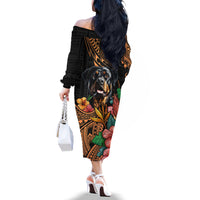 Polynesian Rottweiler Off The Shoulder Long Sleeve Dress Polynesian Pattern And Rottweiler - Wonder Print Shop