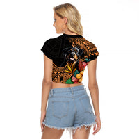 Polynesian Rottweiler Raglan Cropped T Shirt Polynesian Pattern And Rottweiler - Wonder Print Shop